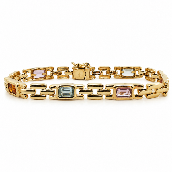 14K Yellow Gold Multicolor Gemstone Panther Link Bracelet Classic Creations In Diamonds & Gold Venice, FL