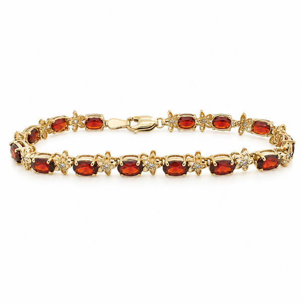 14K Yellow Gold Garnet and Diamond Flower Motif Bracelet Classic Creations In Diamonds & Gold Venice, FL
