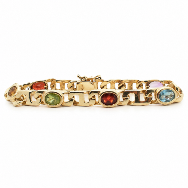 Estate 14K Yellow Gold Braided Multicolor Gemstone Link Bracelet 7 Inch Classic Creations In Diamonds & Gold Venice, FL