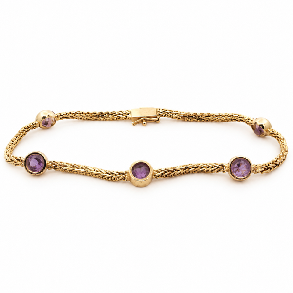 Estate 14K Yellow Gold Bezel Set Amethyst Foxtail Bracelet Classic Creations In Diamonds & Gold Venice, FL