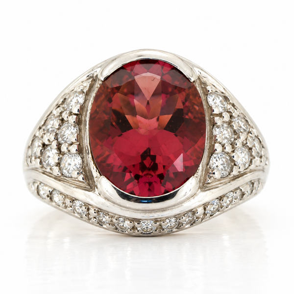 14K White Gold Oval Pink Tourmaline and Diamond Ring 3.50ct Classic Creations In Diamonds & Gold Venice, FL