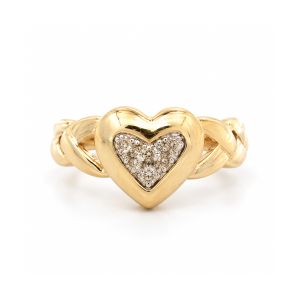 14K Yellow Gold Pave Diamond Heart Ring .15ct Classic Creations In Diamonds & Gold Venice, FL