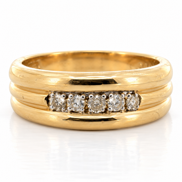 14K Yellow Gold Mens Five Diamond Band Classic Creations In Diamonds & Gold Venice, FL