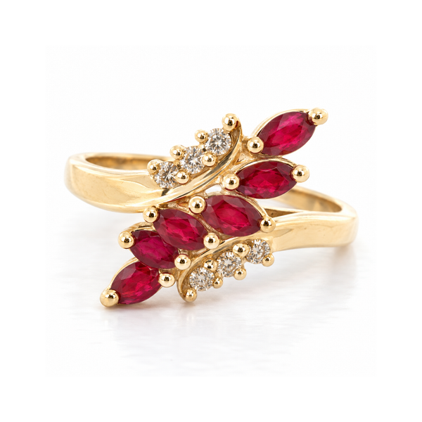 14K Yellow Gold Ruby and Diamond Bypass Ring Classic Creations In Diamonds & Gold Venice, FL