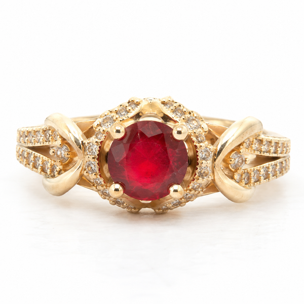 Pre-Owned 14K Yellow Gold Ruby and Cubic Zirconia Pave Ring Classic Creations In Diamonds & Gold Venice, FL
