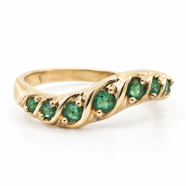 14K Yellow Gold Curved Wave Emerald Band .18ct Classic Creations In Diamonds & Gold Venice, FL