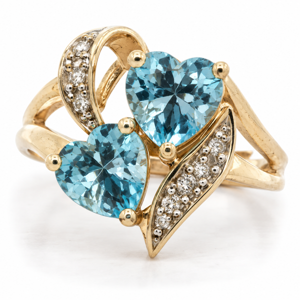 10K Yellow Gold Swiss Blue Topaz Heart and Diamond Accent Ring 6.25mm Classic Creations In Diamonds & Gold Venice, FL