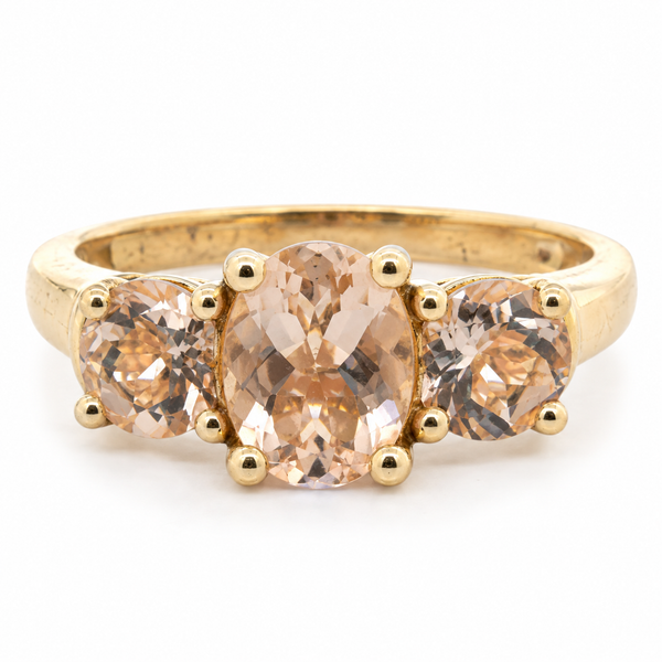 14K Yellow Gold Morganite Three Stone Ring Classic Creations In Diamonds & Gold Venice, FL