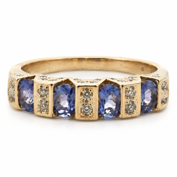 14K Yellow Gold Tanzanite and Pave Diamond Band .80ct Tanzanite .10ct Diamonds Classic Creations In Diamonds & Gold Venice, FL