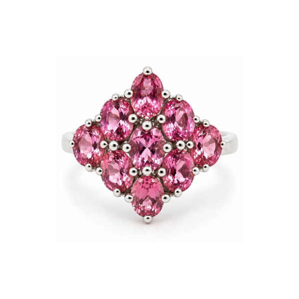 14K White Gold Pink Sapphire Cluster Ring 2.25ct Classic Creations In Diamonds & Gold Venice, FL