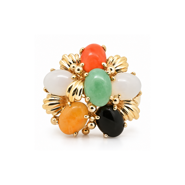 Estate 14K Yellow Gold Multi Color Jade Cluster Ring Classic Creations In Diamonds & Gold Venice, FL
