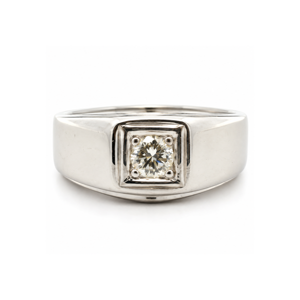 Estate 14K White Gold Men's Round Brilliant Cut Diamond Solitaire Ring .30ct Classic Creations In Diamonds & Gold Venice, FL