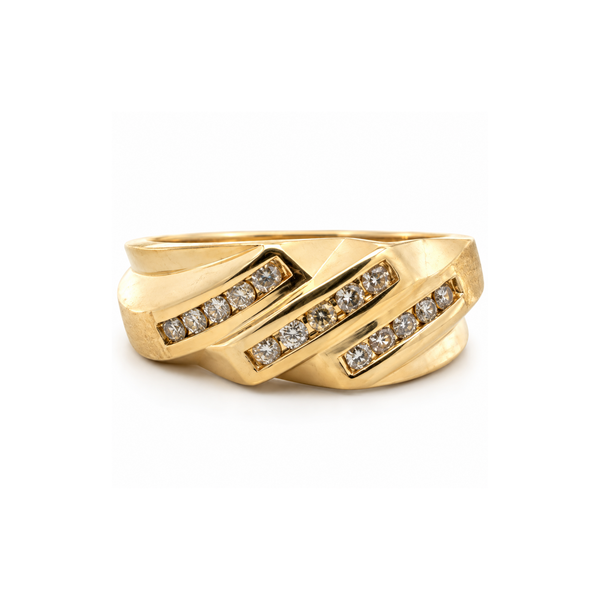 14K Yellow Gold Three Row Diagonal Diamond Band .35ct TW Classic Creations In Diamonds & Gold Venice, FL