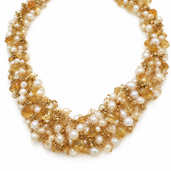Estate 14K Yellow Gold Nikki Feldbaum Pearl and Citrine Necklace Classic Creations In Diamonds & Gold Venice, FL