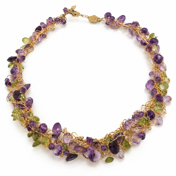 Estate 14K Gold Nikki Feldbaum Amethyst and Peridot Necklace Classic Creations In Diamonds & Gold Venice, FL