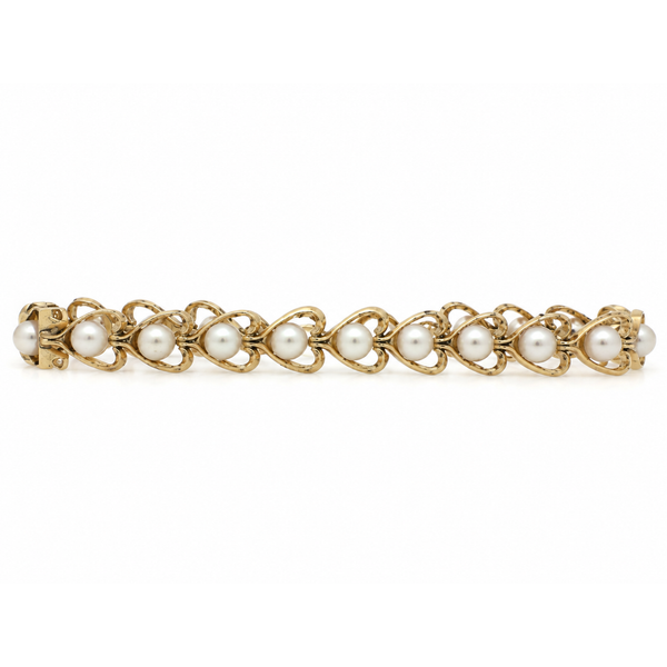 Estate 14K Yellow Gold Akoya Pearl Heart Bracelet 19 Pearls Classic Creations In Diamonds & Gold Venice, FL