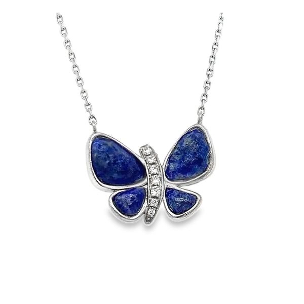 18K White Gold Lapis Butterfly With Cable Chain Pendant Classic Creations In Diamonds & Gold Venice, FL