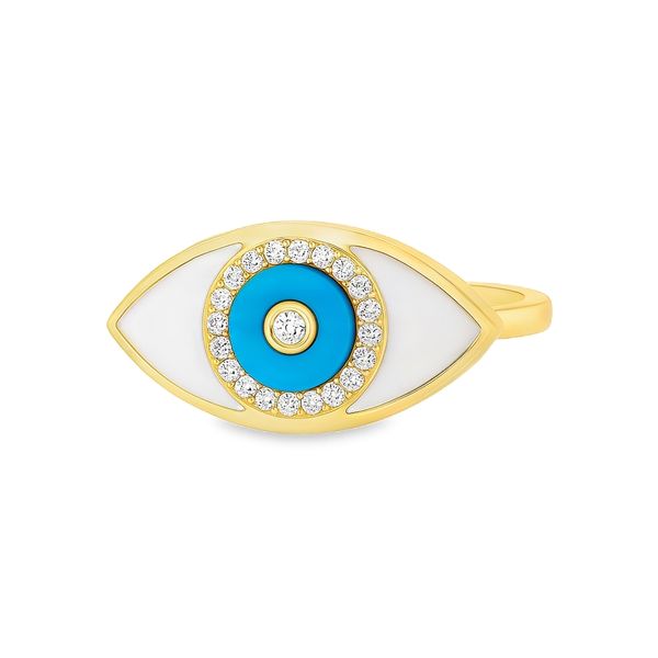 18K Yellow Gold Mother Of Pearl Turquoise Diamond Eye Ring Classic Creations In Diamonds & Gold Venice, FL