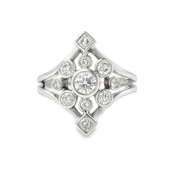 14K White Gold Round Brilliant Cut & Princess Cut Diamond Fashion Ring Classic Creations In Diamonds & Gold Venice, FL
