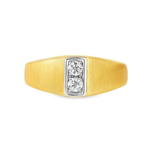 Men's 14K White And Yellow Brushed Gold Round Brilliant Cut Diamond Estate Ring Classic Creations In Diamonds & Gold Venice, FL