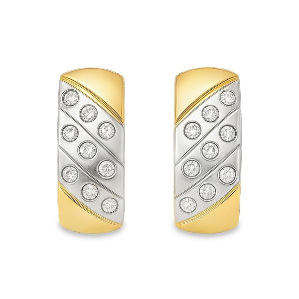 14K Two Tone Gold Diamond Huggie Earrings Classic Creations In Diamonds & Gold Venice, FL