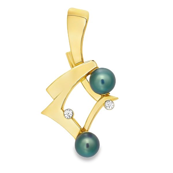 14K Yellow Gold Black Akoya Pearl And Diamond Freeform Slide Pendant Classic Creations In Diamonds & Gold Venice, FL