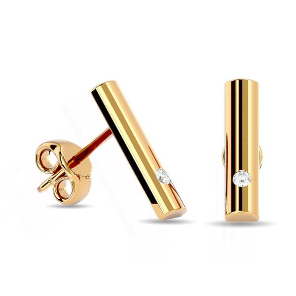 10K Yellow Gold Bezel Set Diamond Vertical Bar Stud Earrings Classic Creations In Diamonds & Gold Venice, FL