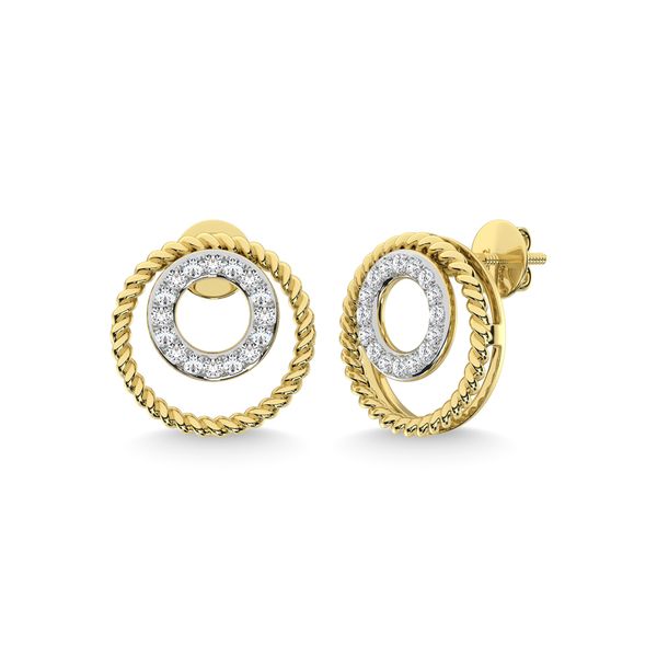 10K Two Toned Pavé Diamond Double Circle Stud Earrings Classic Creations In Diamonds & Gold Venice, FL