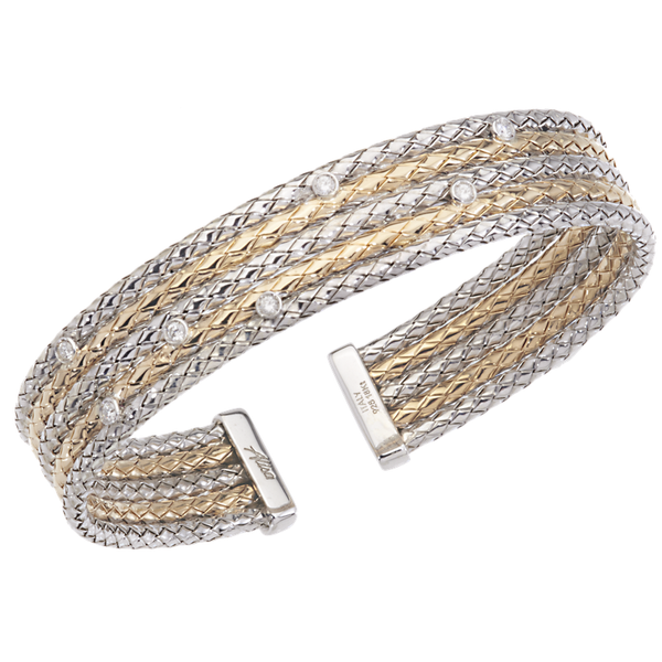 Alisa 18K Rose Gold-Plated Stainless Steel Five Row Weave With Scattered Diamonds Cuff Bracelet Classic Creations In Diamonds & Gold Venice, FL
