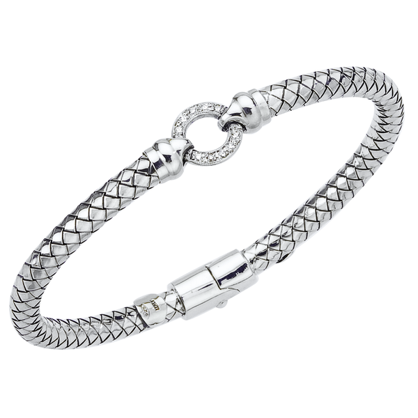 Alisa Sterling Silver Weave Spring Hinged Pavè Diamond Circle Bracelet Classic Creations In Diamonds & Gold Venice, FL
