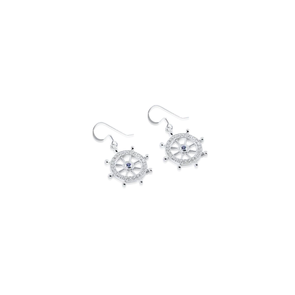 Nau-T-Girl Ships Wheel Dangle Earrings Classic Creations In Diamonds & Gold Venice, FL