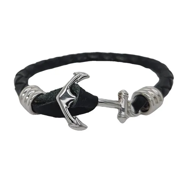 Nau-T-Girl Anchor Leather Bracelet Black Classic Creations In Diamonds & Gold Venice, FL