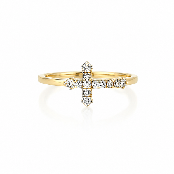 Faith in Light 14K Yellow Gold Diamond Cross Ring CMS Fine Jewelers Wooster, OH