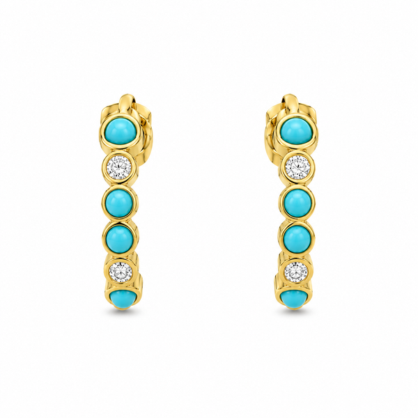 Azure Glow™ Turquoise & Diamond Hoop Earrings in 14K Yellow Gold CMS Fine Jewelers Wooster, OH