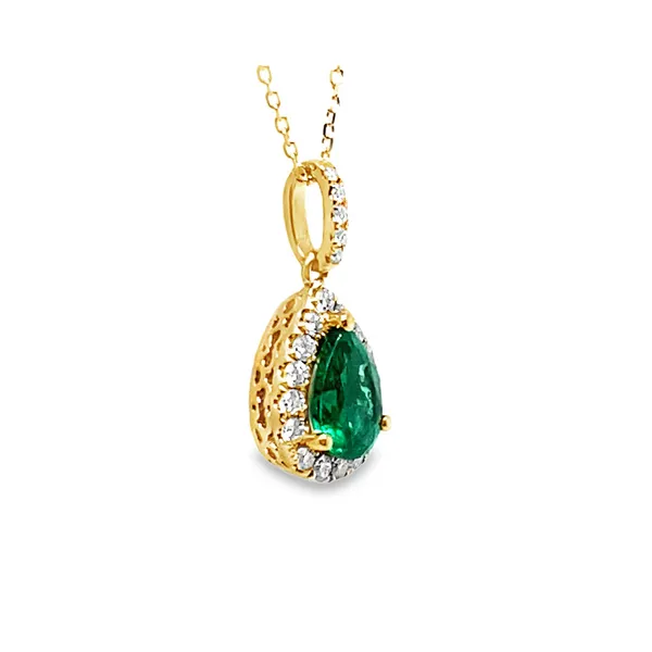 Emerald Halo Drop Pendant Image 2 CMS Fine Jewelers Wooster, OH
