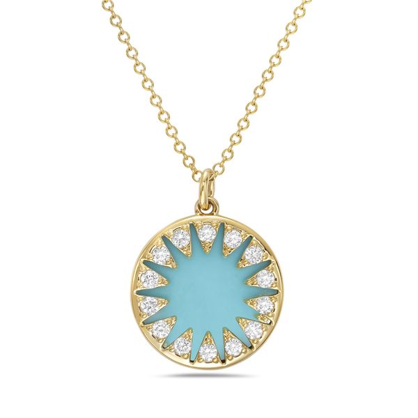 Desert Sky 14K Yellow Gold Turquoise & Diamond Circle Pendant CMS Fine Jewelers Wooster, OH