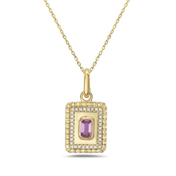 Blush Emblem 14K Yellow Gold Pink Sapphire & Diamond Medallion Pendant CMS Fine Jewelers Wooster, OH