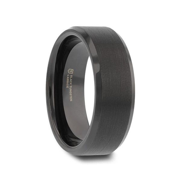 ELISE Black Tungsten Ring – Brushed Center & Beveled Edges CMS Fine Jewelers Wooster, OH