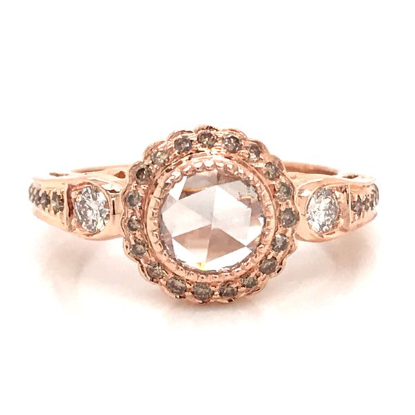 14K RG Ladies 0.84ct TW Rose Cut Center Diamond and Champagne Diamond Accent Ring Skaneateles Jewelry Skaneateles, NY