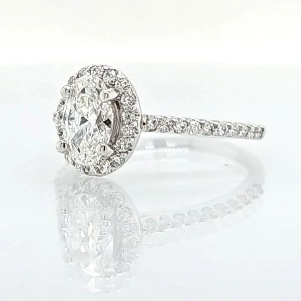 14 Karat White Gold Oval 1.26 Carat Total Weight Halo Diamond Engagement Ring Image 2 Skaneateles Jewelry Skaneateles, NY