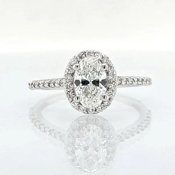 14 Karat White Gold Oval 1.26 Carat Total Weight Halo Diamond Engagement Ring Skaneateles Jewelry Skaneateles, NY