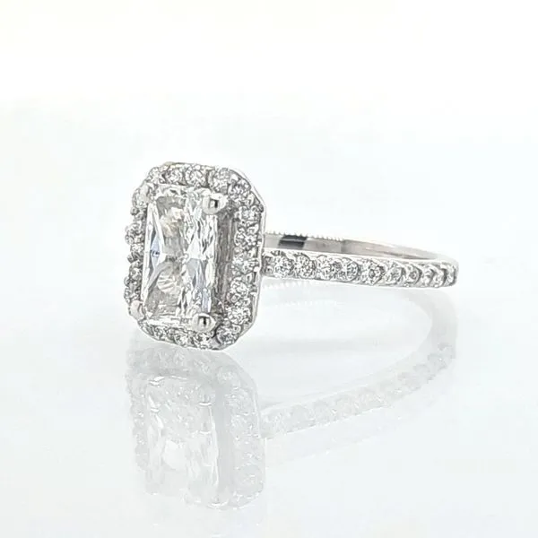 1.40ct TW Platinum Elongated Radiant Diamond Halo Engagement Ring (Center Included) Image 3 Skaneateles Jewelry Skaneateles, NY