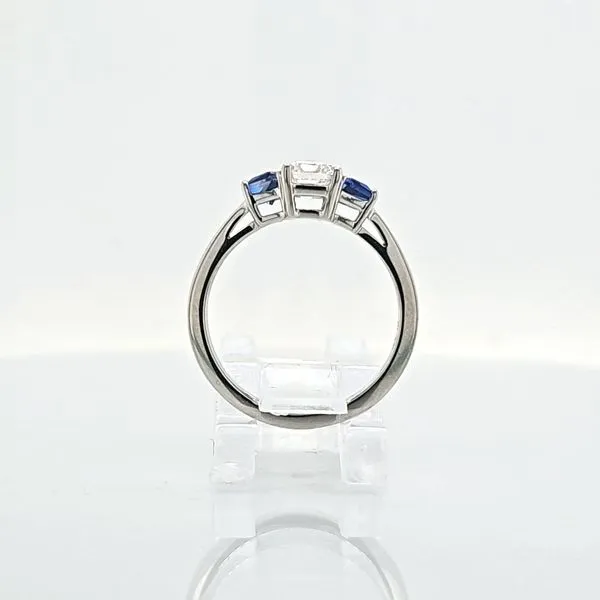 Platinum Emerald-Cut Diamond and Sapphire Past, Present, & Future Engagement Ring Image 4 Skaneateles Jewelry Skaneateles, NY