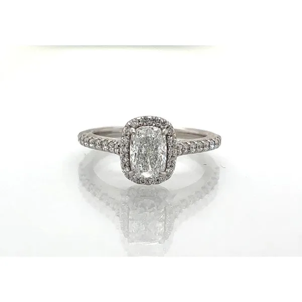 Elongated Cushion Diamond Halo Platinum Engagement Ring Skaneateles Jewelry Skaneateles, NY