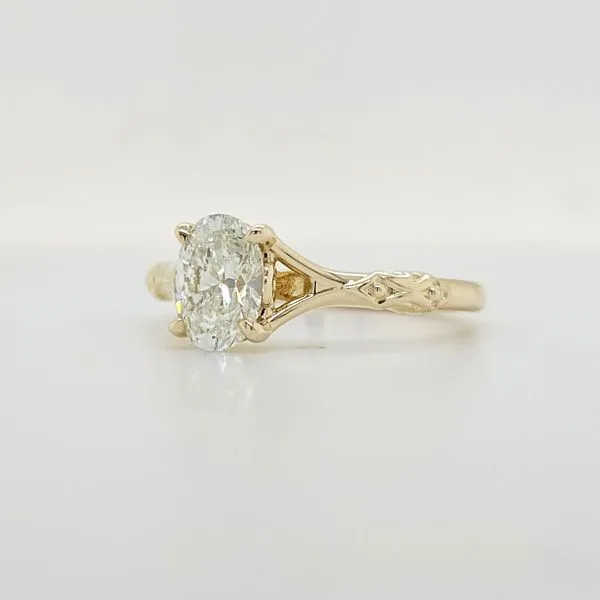 14K Yellow Gold Oval Diamond Split Shank Diamond Engageme...
