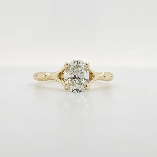 14K Yellow Gold Oval Diamond Split Shank Diamond Engagement Ring Skaneateles Jewelry Skaneateles, NY