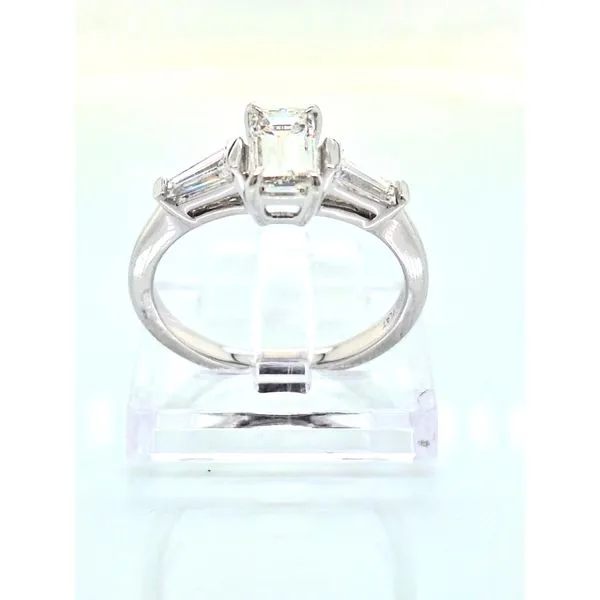 Platinum Emerald Shape & Tapared Baguette Diamond Engagement Ring Image 2 Skaneateles Jewelry Skaneateles, NY