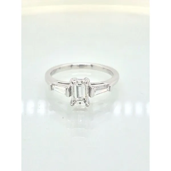 Platinum Emerald Shape & Tapared Baguette Diamond Engagement Ring Image 3 Skaneateles Jewelry Skaneateles, NY