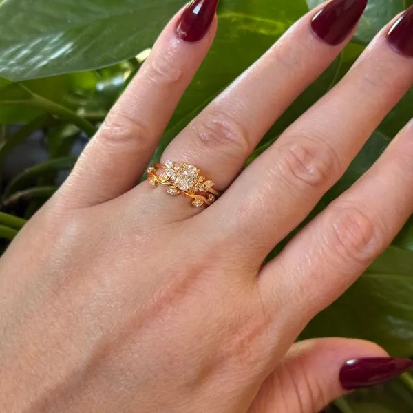 14K YG Oval Shape Asymmetrical Diamond Engagement Ring Image 2 Skaneateles Jewelry Skaneateles, NY