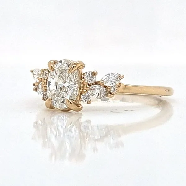 14K YG Oval Shape Asymmetrical Diamond Engagement Ring Image 3 Skaneateles Jewelry Skaneateles, NY